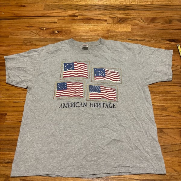 Anvil American Heritage American Flags T-Shirt Size XL Gray