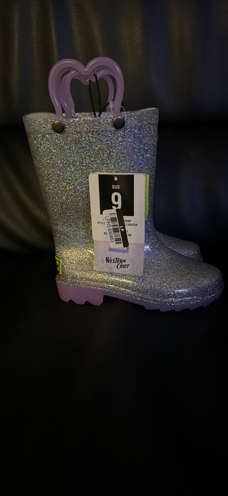New Western Chief Light Up Rain Boots Size 9 Silver Glitter Lilac Sparkle 2