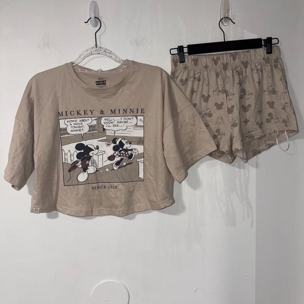 Disney at Primark Mickey & Minnie Pajama Set Size 0-2 Taupe