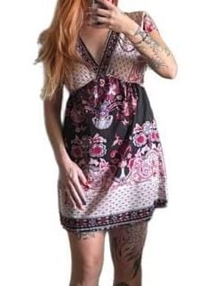 FairyCore Y2K Angie Boho Dress Size S V-Neck Floral Mixed Print 2