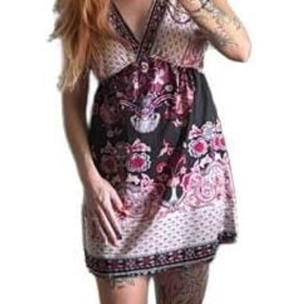 FairyCore Y2K Angie Boho Dress Size S V-Neck Floral Mixed Print