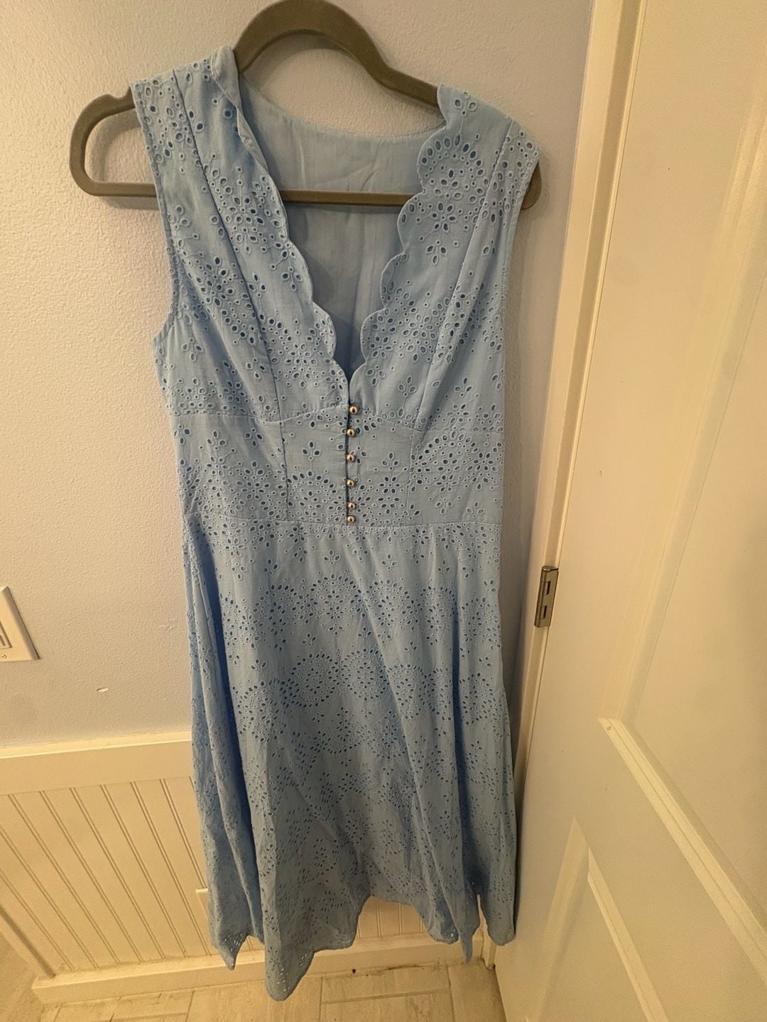 Cotton Sleeveless Embroidered Eyelet Dress with Deep V Neck 2