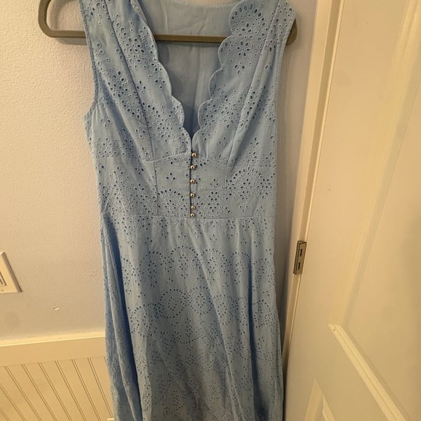 Cotton Sleeveless Embroidered Eyelet Dress with Deep V Neck