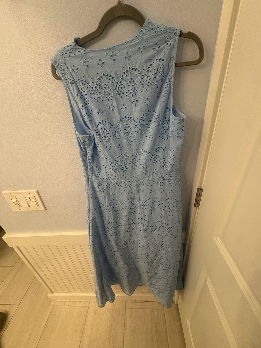 Cotton Sleeveless Embroidered Eyelet Dress with Deep V Neck 3