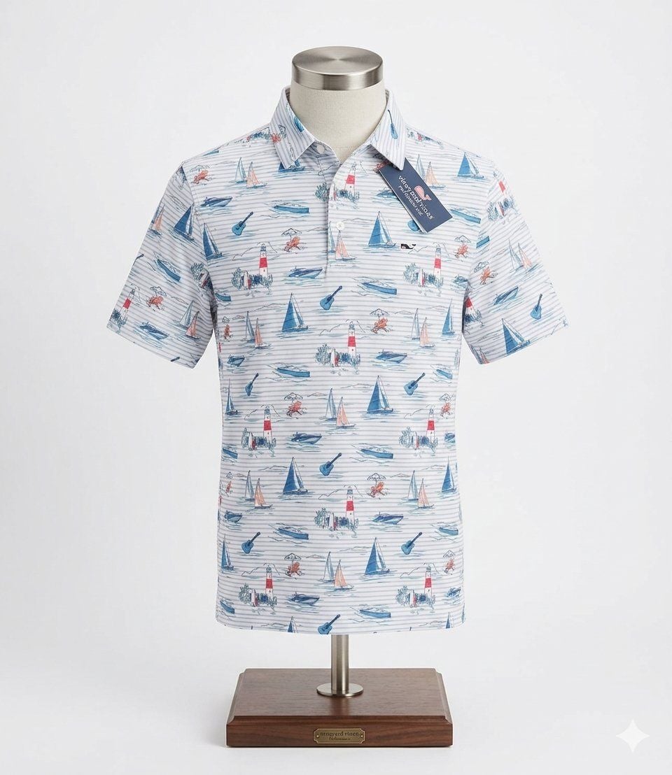 Vineyard Vines Boys On-The-Go Sankaty Performance Polo Nautical Scenery XL 18 2