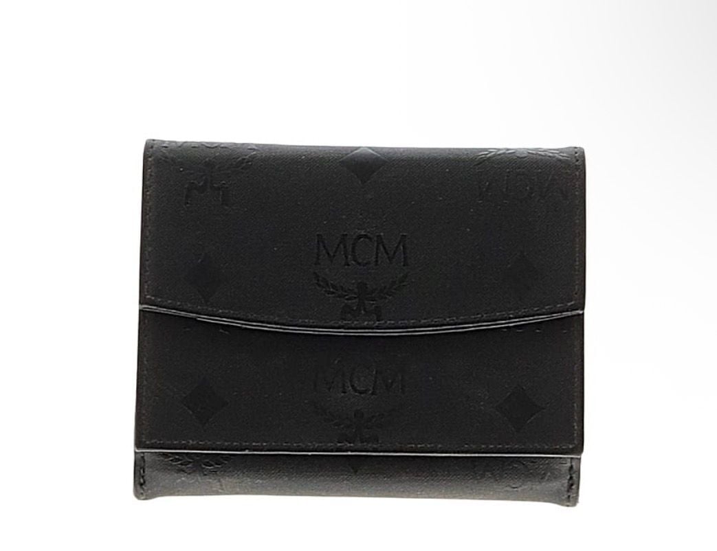 MCM Monogram Embossed Trifold Wallet Black Leather 1