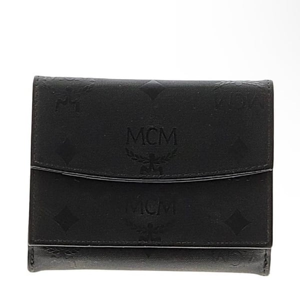 MCM Monogram Embossed Trifold Wallet Black Leather