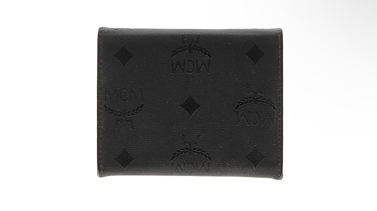 MCM Monogram Embossed Trifold Wallet Black Leather 2