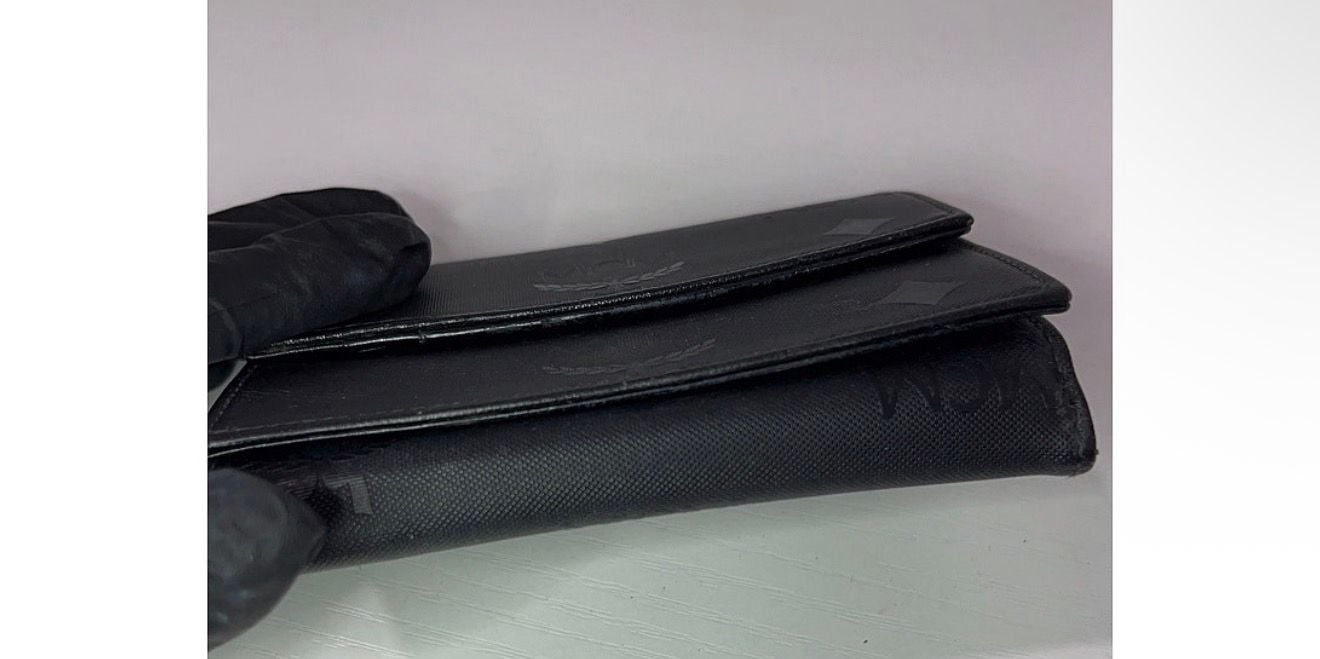 MCM Monogram Embossed Trifold Wallet Black Leather 3