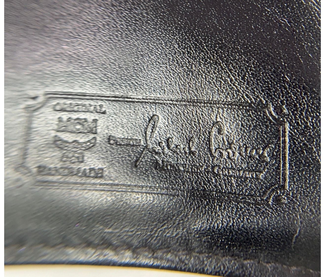 MCM Monogram Embossed Trifold Wallet Black Leather 8