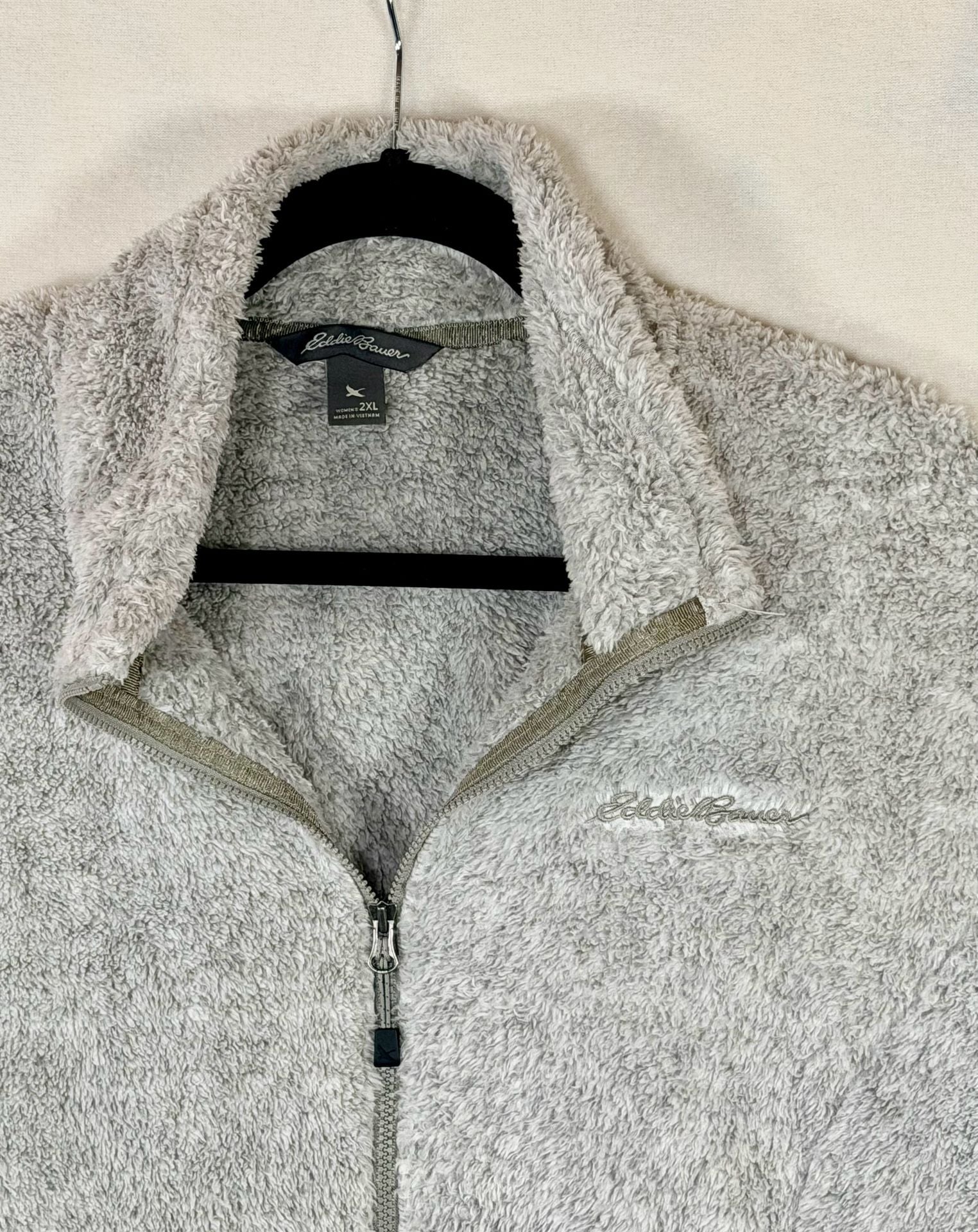 Women’s Eddie Bauer Fleece Jacket, 2XL, Gray, Full Zip Sherpa Fuzz 3