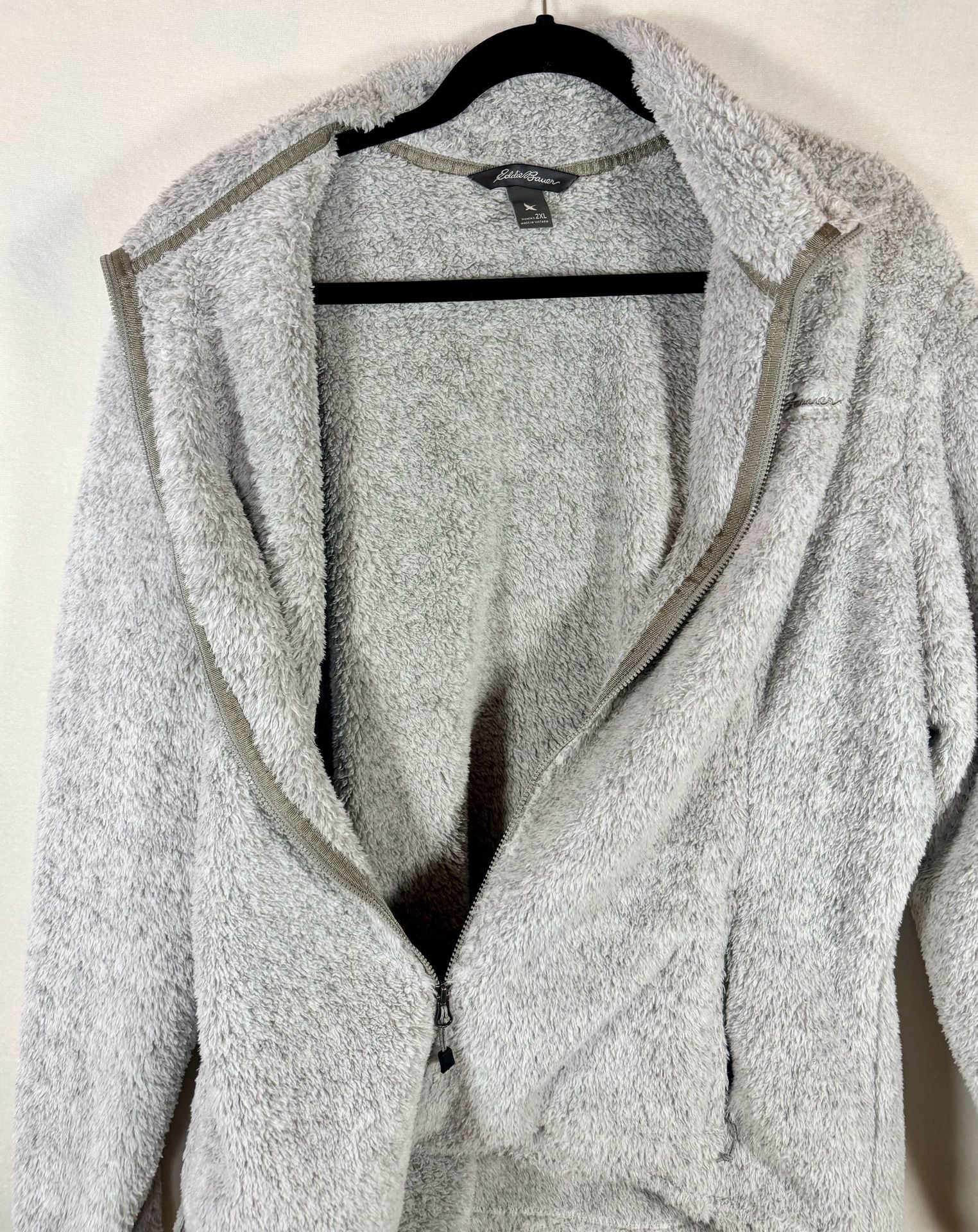 Women’s Eddie Bauer Fleece Jacket, 2XL, Gray, Full Zip Sherpa Fuzz 13