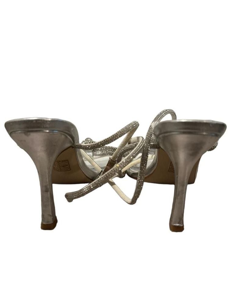 Silver Crystal Bow Rhinestone Ankle Strap High Heel Sandals 3