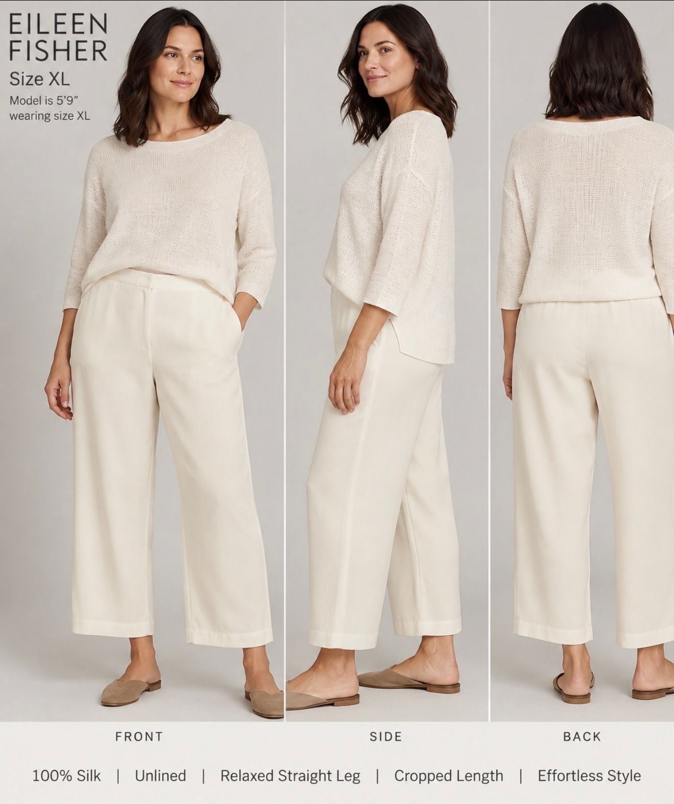 Eileen Fisher Silk Cropped Pants Size XL White Relaxed Straight Leg 4
