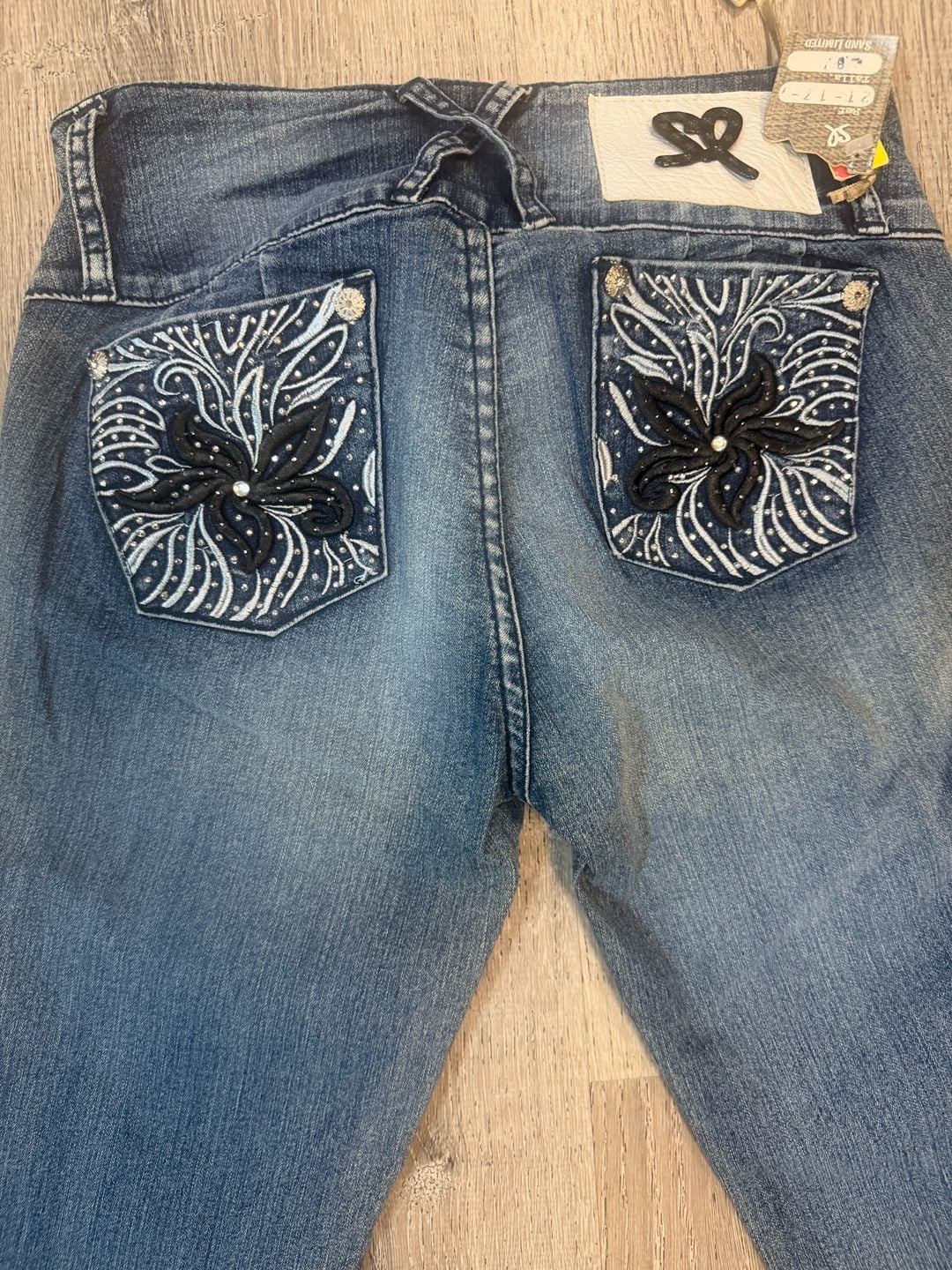 Chiros Jeans Size 8 Blue Embroidered Rhinestone Skinny 2