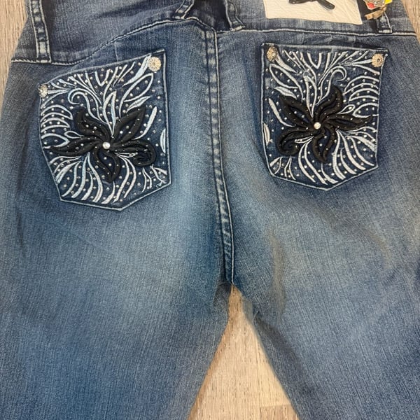 Chiros Jeans Size 8 Blue Embroidered Rhinestone Skinny