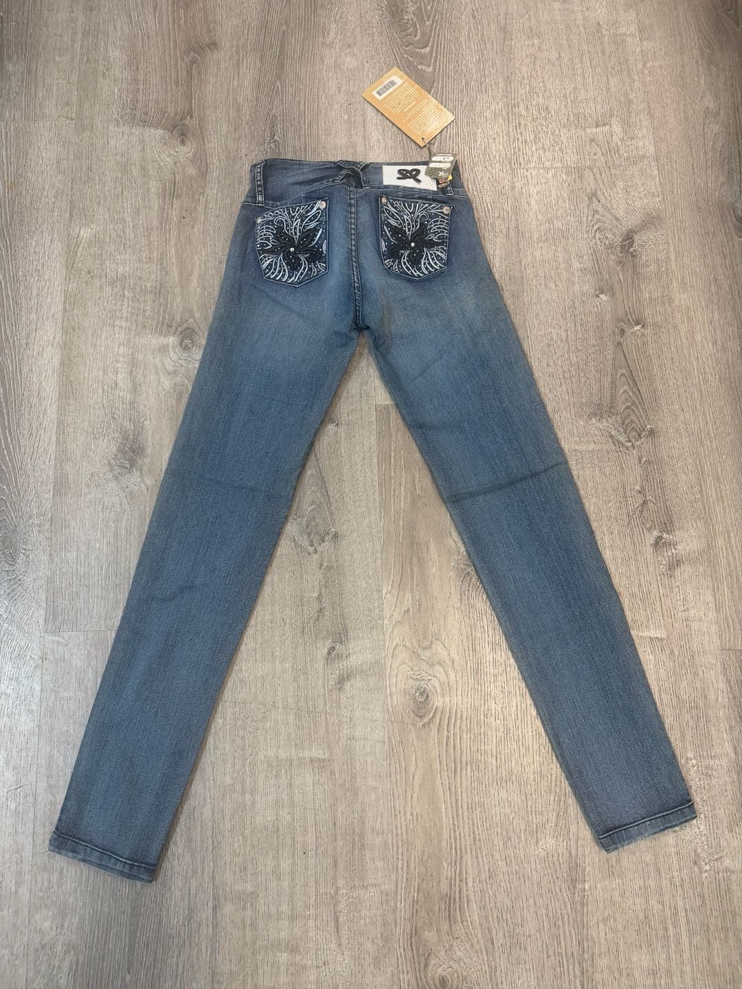 Chiros Jeans Size 8 Blue Embroidered Rhinestone Skinny 3