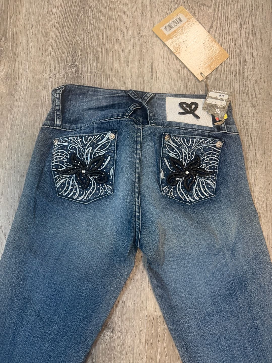 Chiros Jeans Size 8 Blue Embroidered Rhinestone Skinny 4
