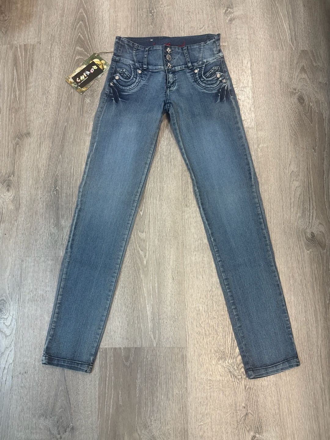 Chiros Jeans Size 8 Blue Embroidered Rhinestone Skinny 5