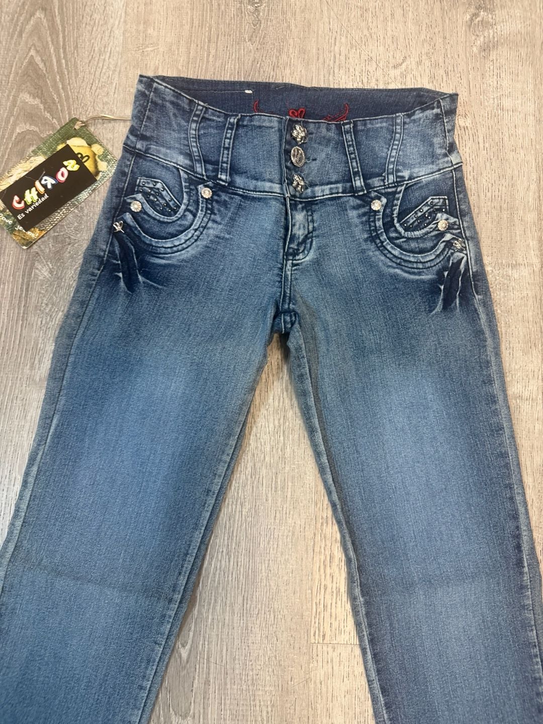 Chiros Jeans Size 8 Blue Embroidered Rhinestone Skinny 6