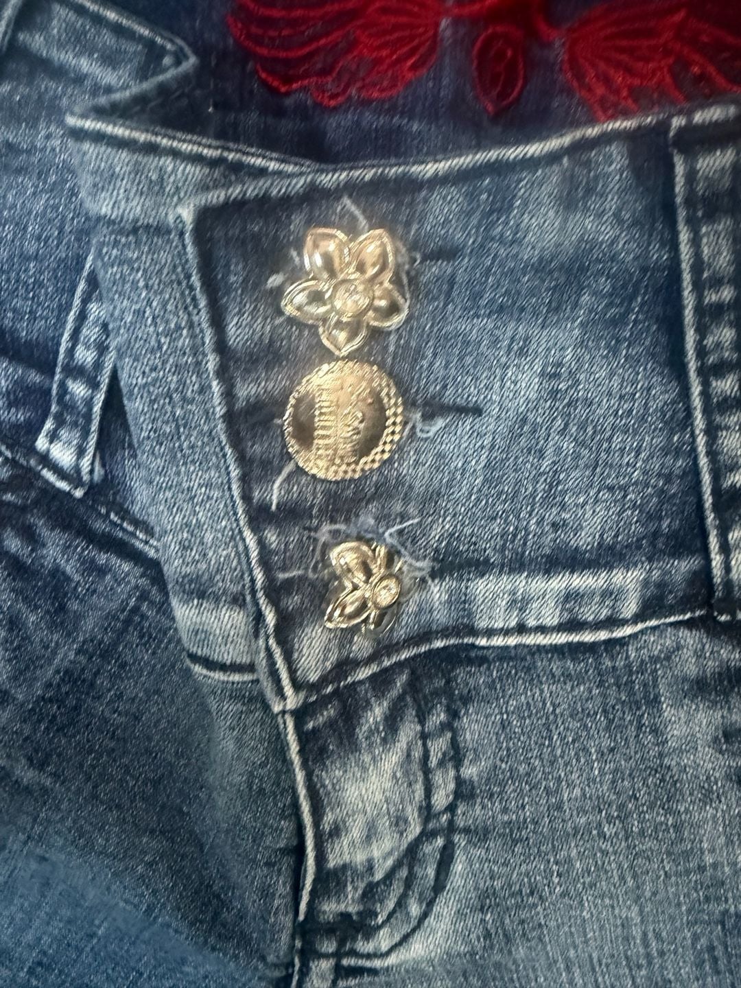 Chiros Jeans Size 8 Blue Embroidered Rhinestone Skinny 7