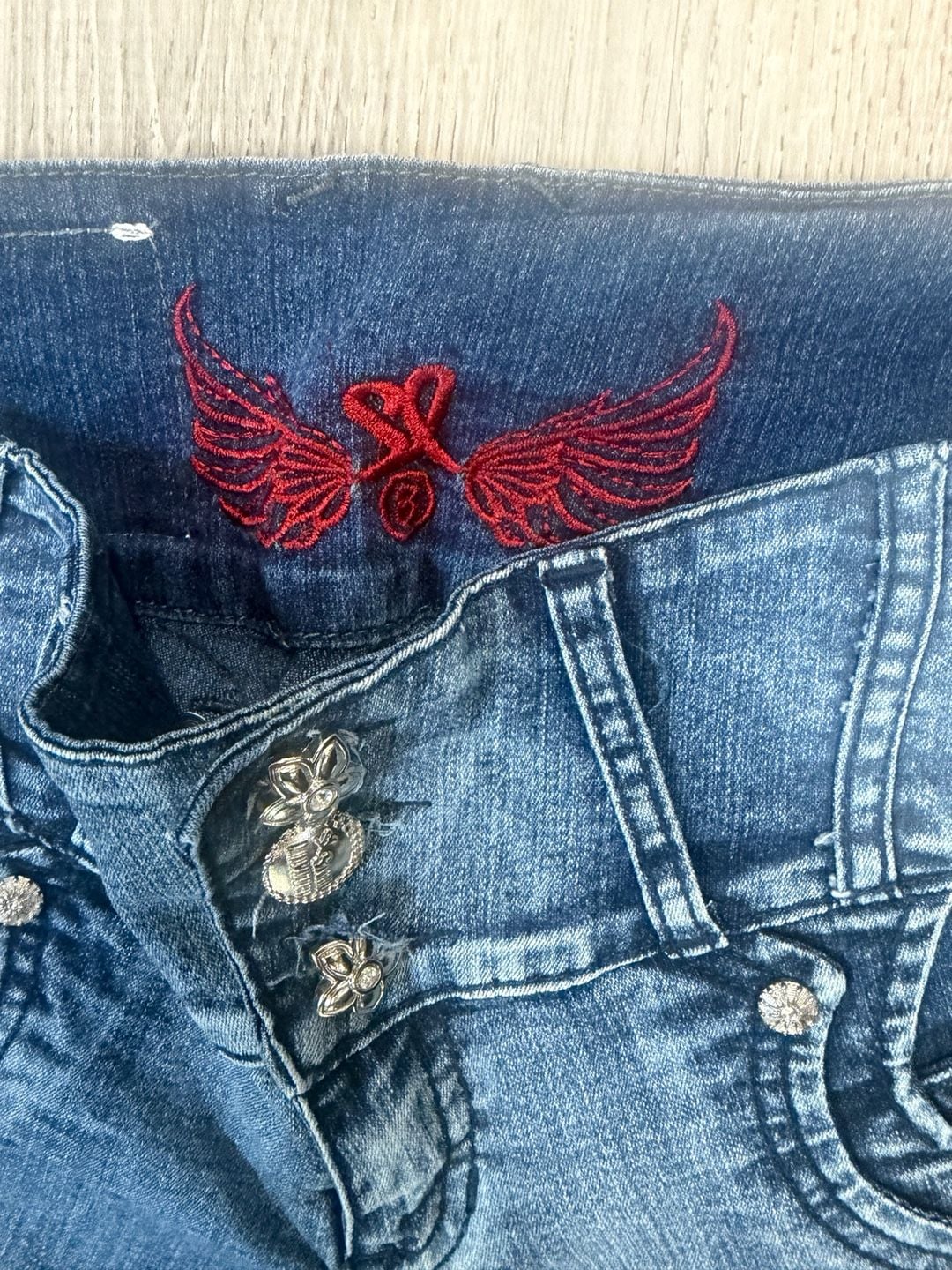 Chiros Jeans Size 8 Blue Embroidered Rhinestone Skinny 8