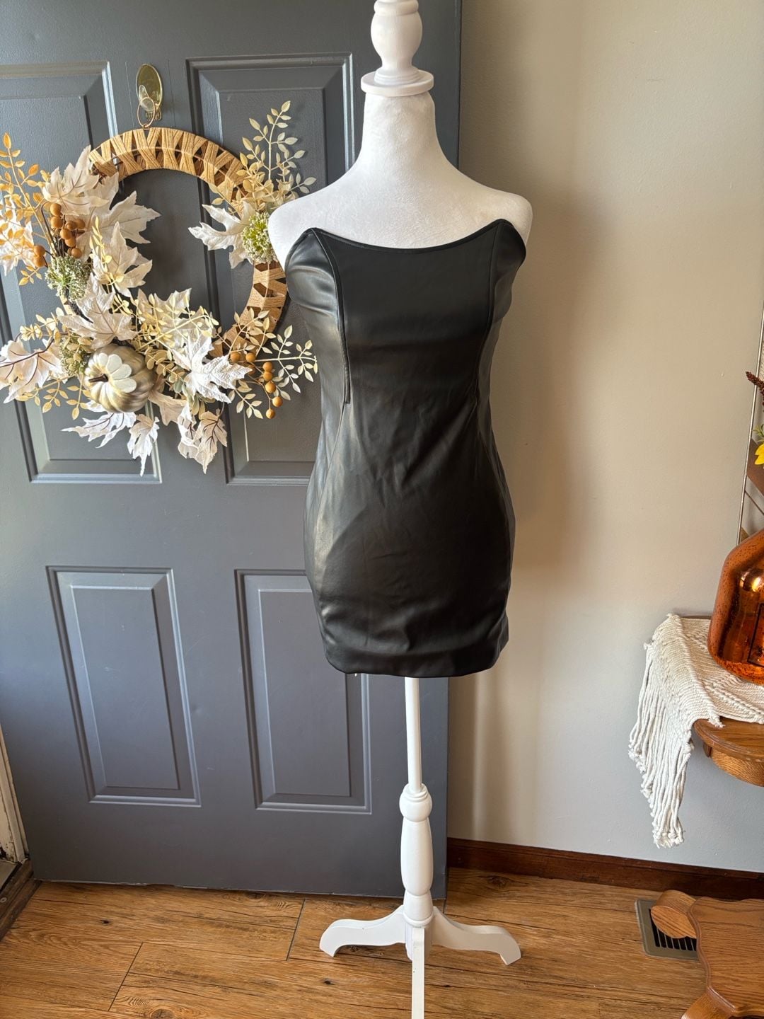 Forever 21 Faux Leather Tube Dress Size S Black Mini Bodycon 2
