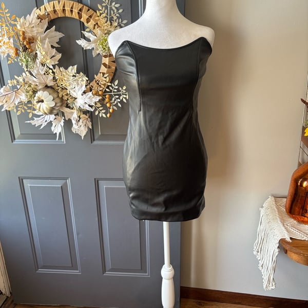 Forever 21 Faux Leather Tube Dress Size S Black Mini Bodycon