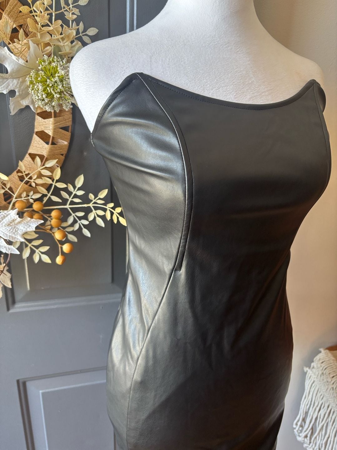 Forever 21 Faux Leather Tube Dress Size S Black Mini Bodycon 3