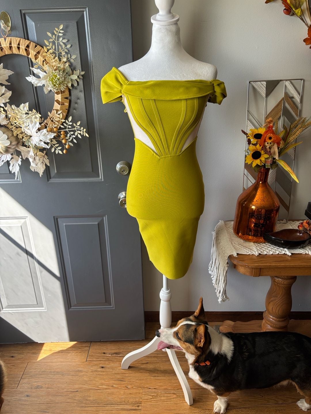McCartney Quinn Bandage Dress Extra Small Green Off Shoulder Corset Midi 2