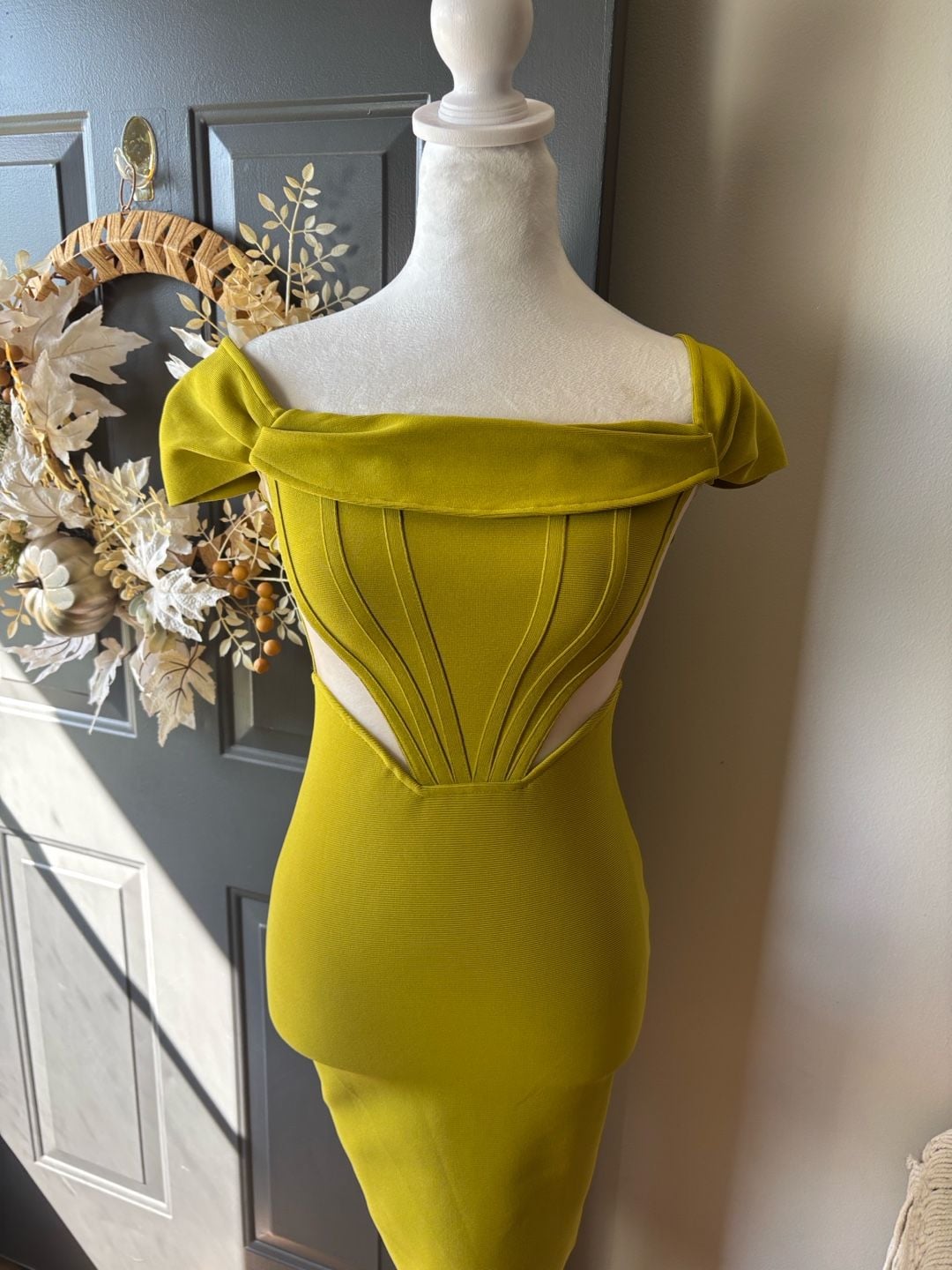 McCartney Quinn Bandage Dress Extra Small Green Off Shoulder Corset Midi 3