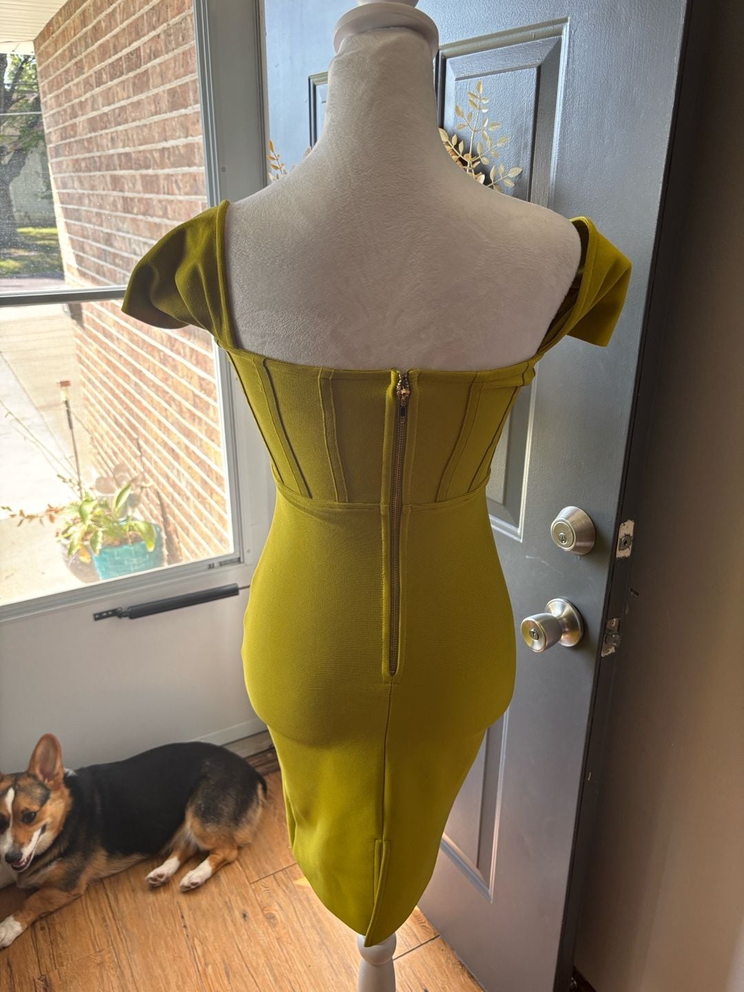 McCartney Quinn Bandage Dress Extra Small Green Off Shoulder Corset Midi 4