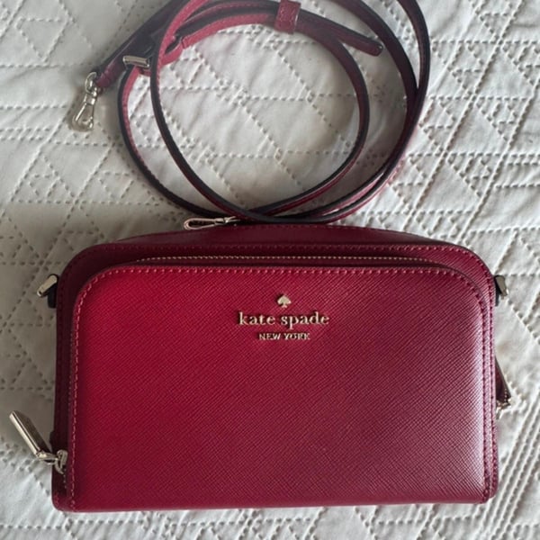 Kate Spade Staci Dual Zip Around Crossbody Red Saffiano Leather Bag