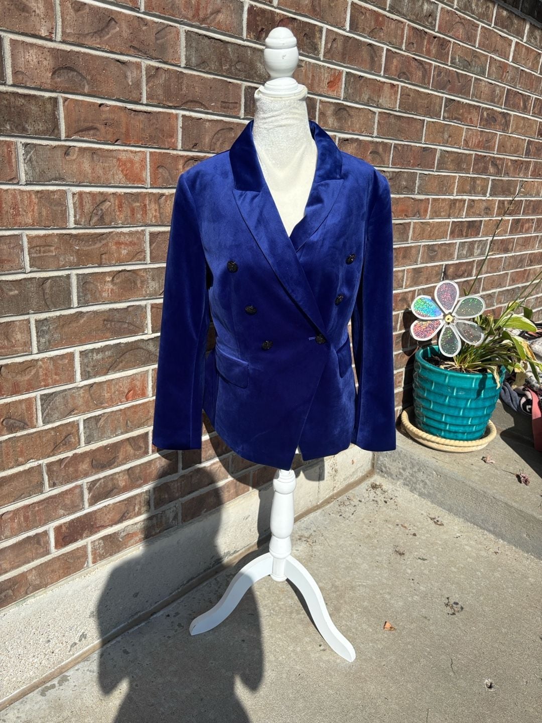 Velvet Double-Breasted Blazer Royal Blue 2