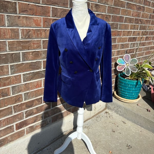 Velvet Double-Breasted Blazer Royal Blue