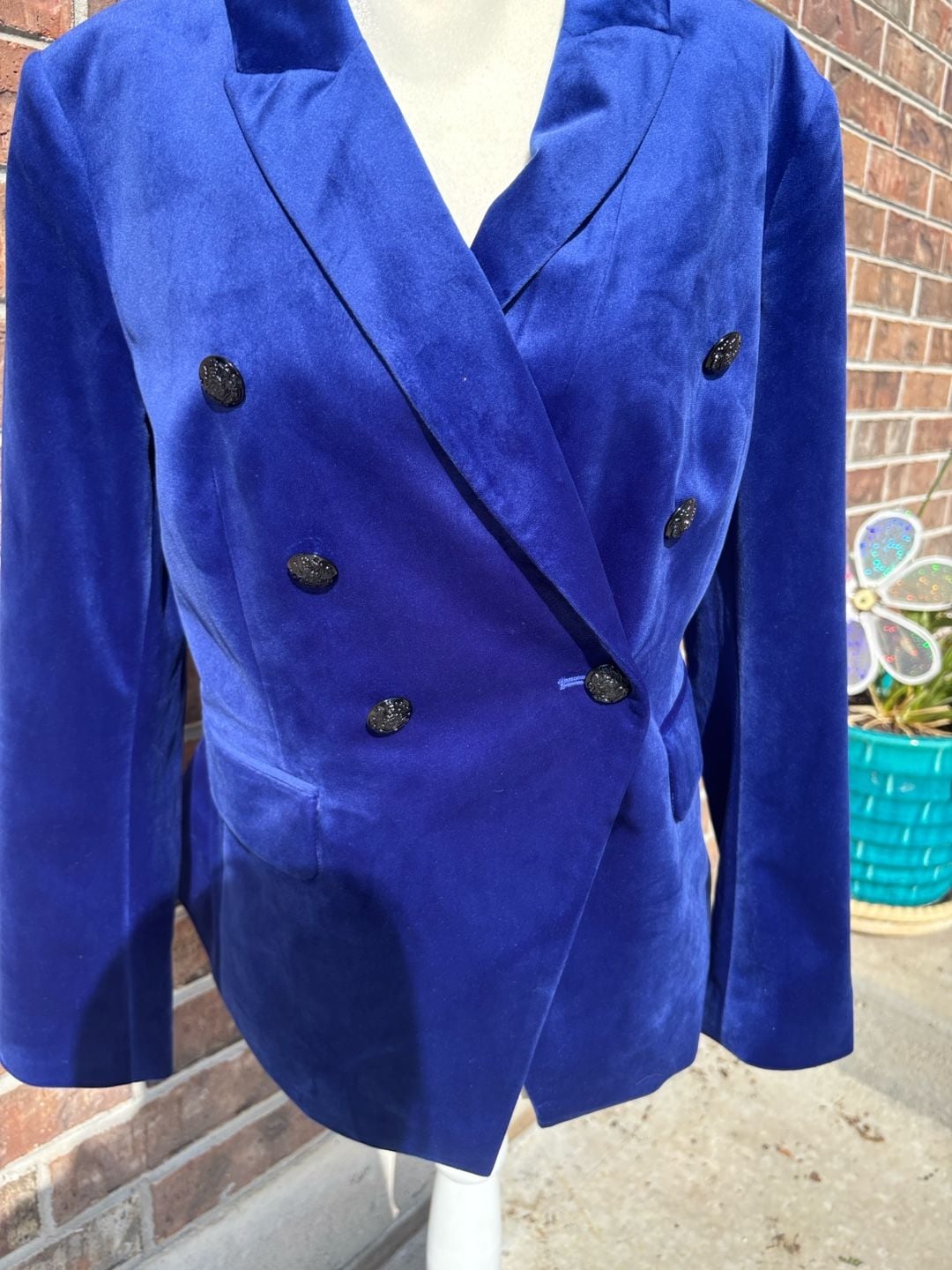 Velvet Double-Breasted Blazer Royal Blue 3