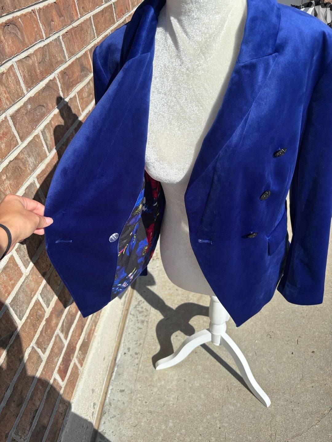 Velvet Double-Breasted Blazer Royal Blue 7