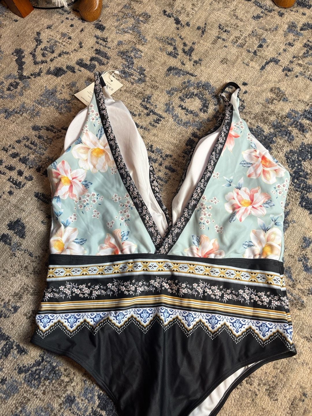 Adreamly One-Piece Swimsuit Size 20 Floral Green Plunge Bathing Suit 3