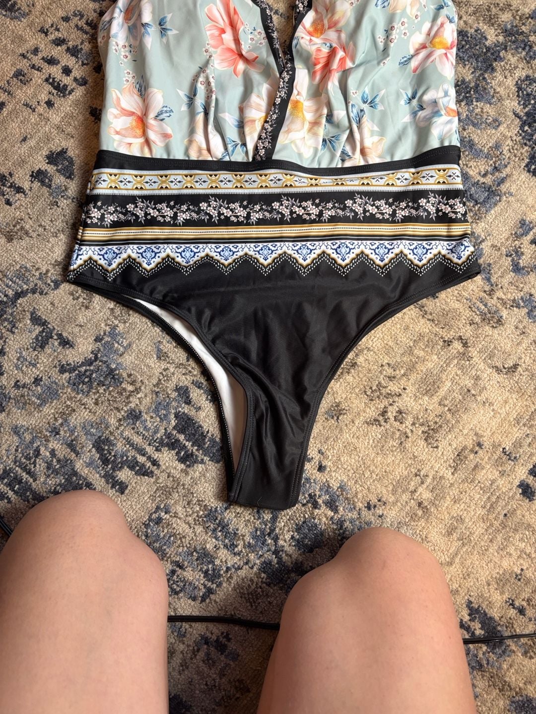 Adreamly One-Piece Swimsuit Size 20 Floral Green Plunge Bathing Suit 4