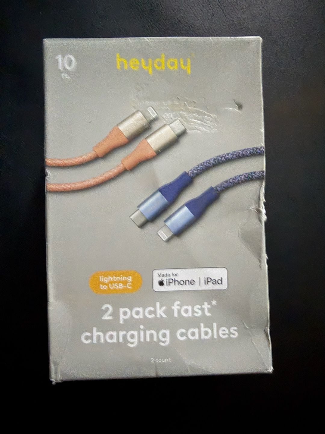 New Heyday USB-C to Lightning Braided Cable 10ft 2pk Peach Future Dusk 1
