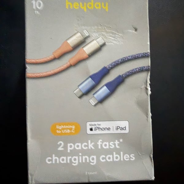 New Heyday USB-C to Lightning Braided Cable 10ft 2pk Peach Future Dusk