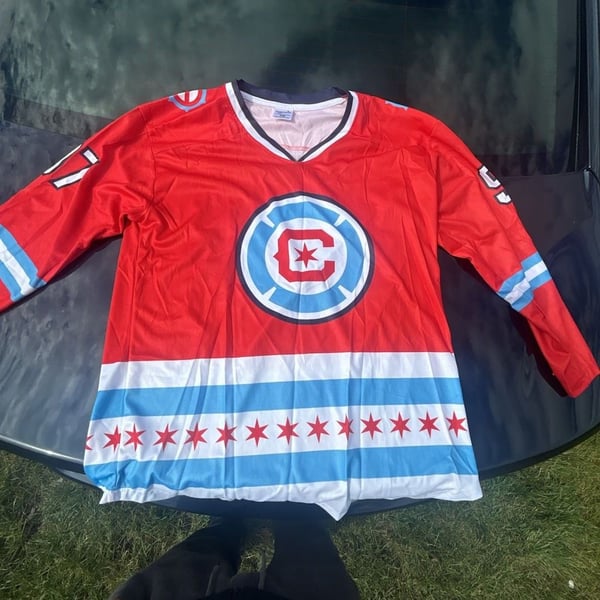 Men's Chicago Fire Red Jersey Hook Hockey Pullover Hoodie,