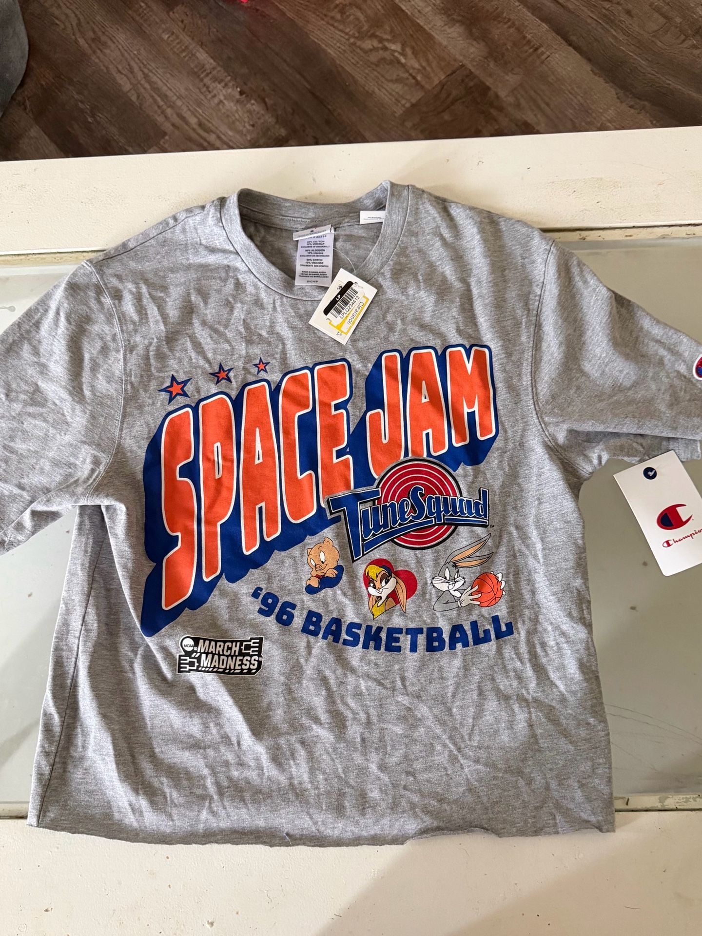 New Champion Space Jam Tune Squad 96 Basketball T-Shirt Size S Gray 1