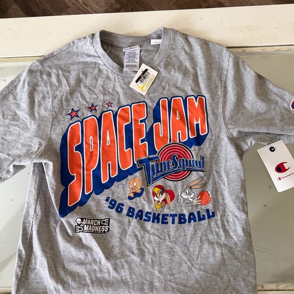 New Champion Space Jam Tune Squad 96 Basketball T-Shirt Size S Gray