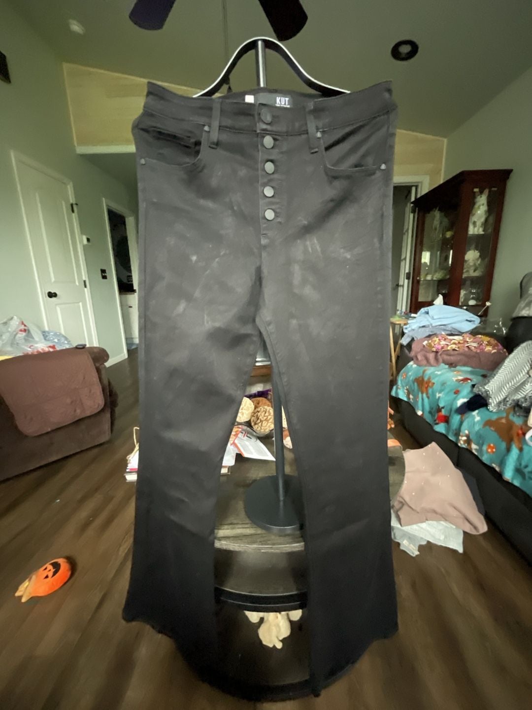 KUT from the Kloth Black Coated High Rise Button Fly Flare Jeans 2