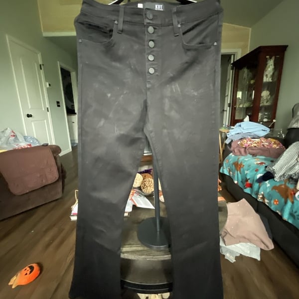 KUT from the Kloth Black Coated High Rise Button Fly Flare Jeans