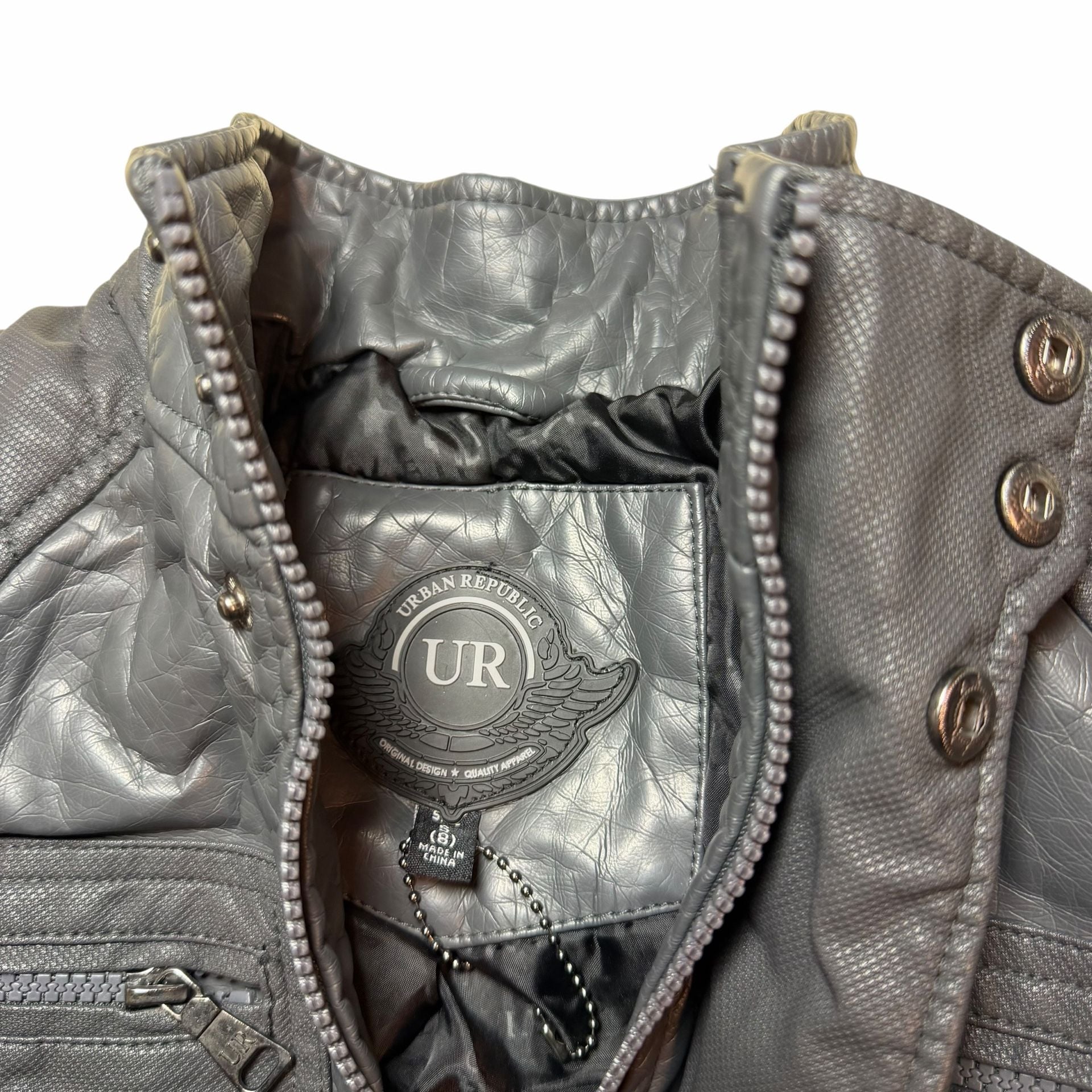 Urban Republic Faux Leather Jacket Size 8 Gray Moto Motorcycle 5