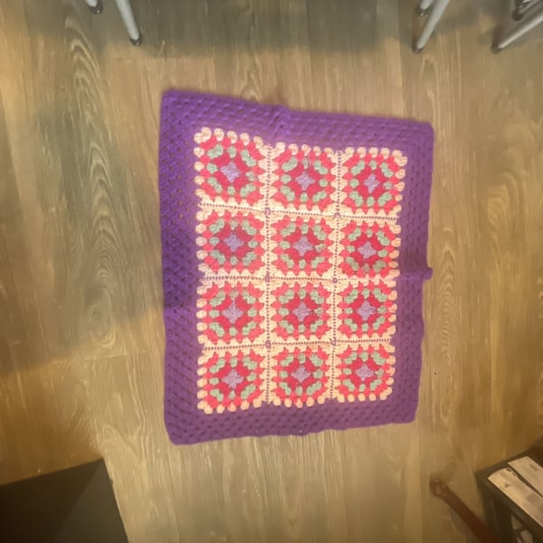 Handmade Granny Square Crochet Afghan Throw Blanket Purple Pink