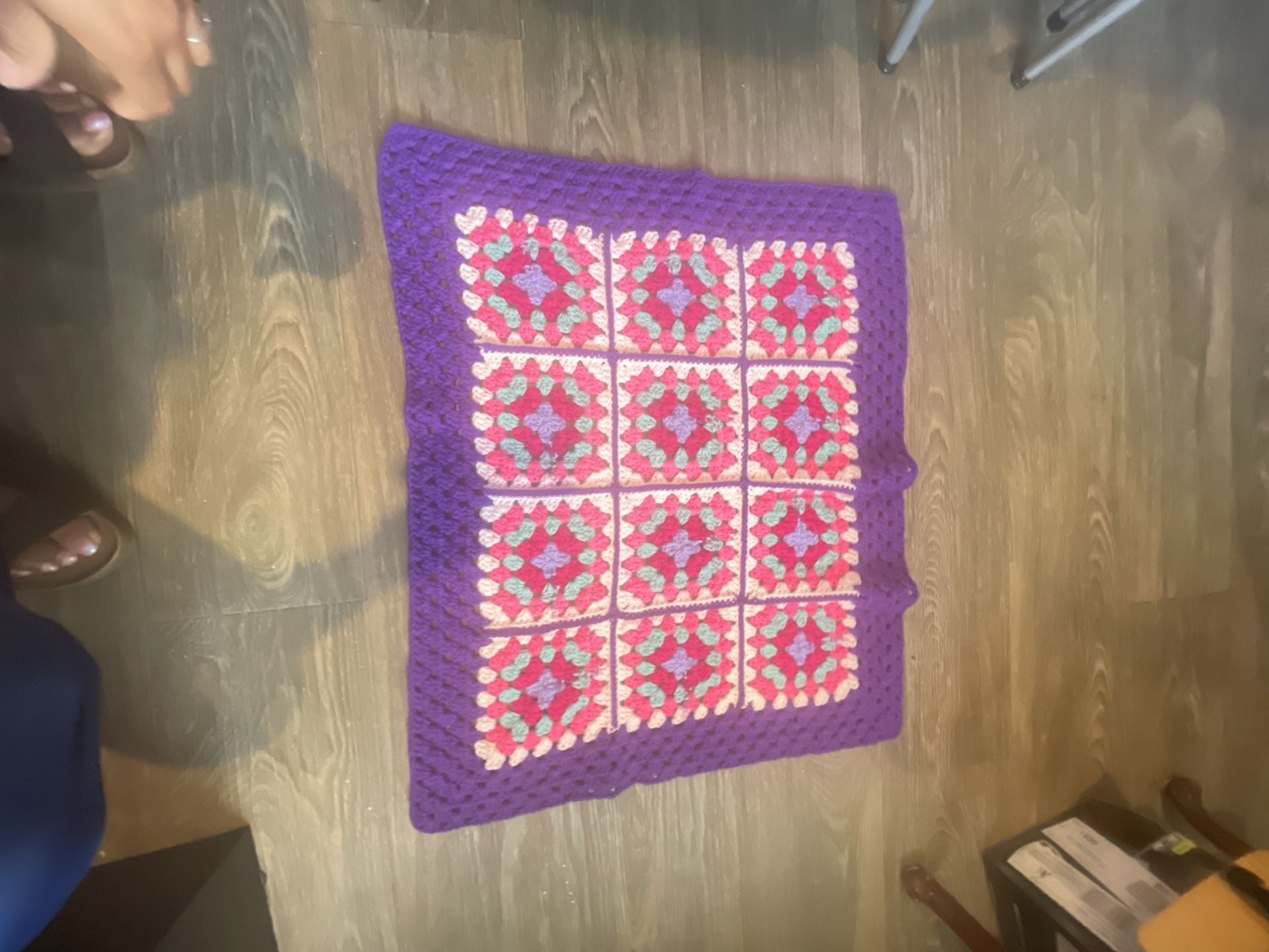 Handmade Granny Square Crochet Afghan Throw Blanket Purple Pink 3