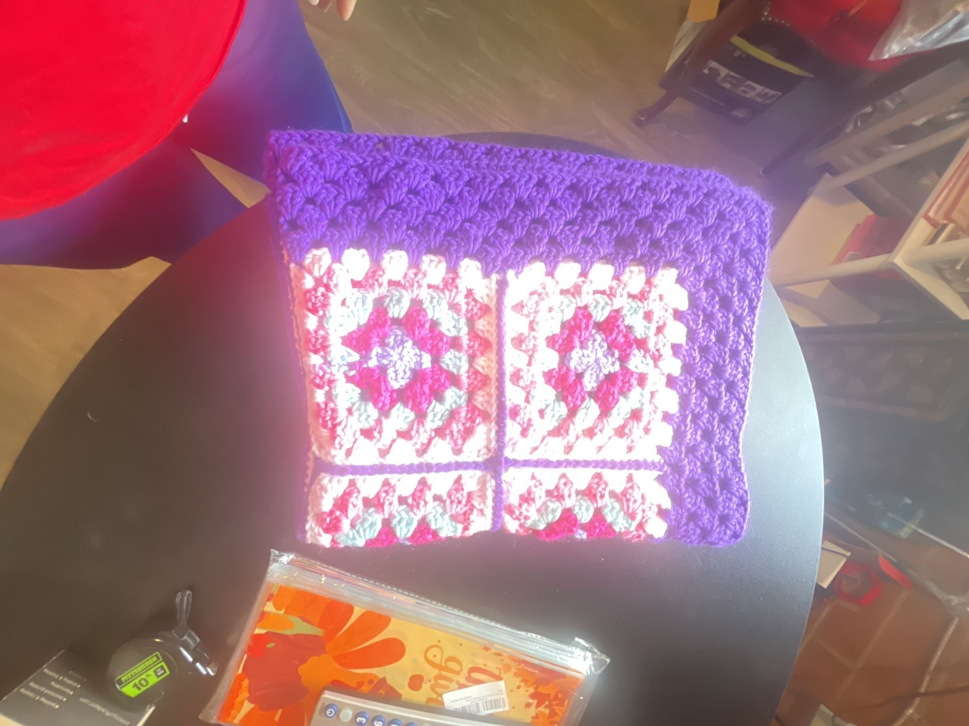Handmade Granny Square Crochet Afghan Throw Blanket Purple Pink 4